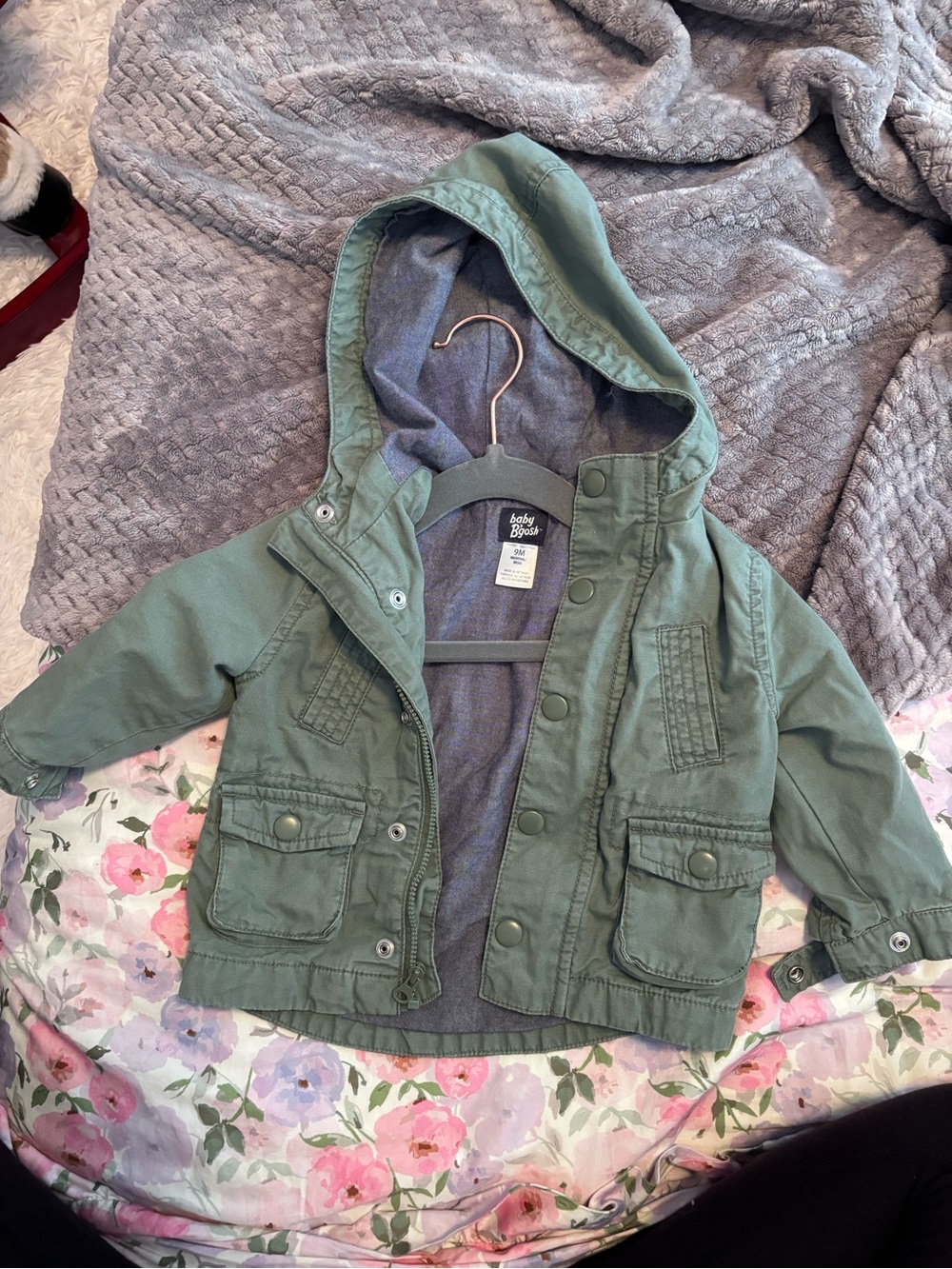 Baby Olive Utility Hooded Jacket for Baby. 9 Months.